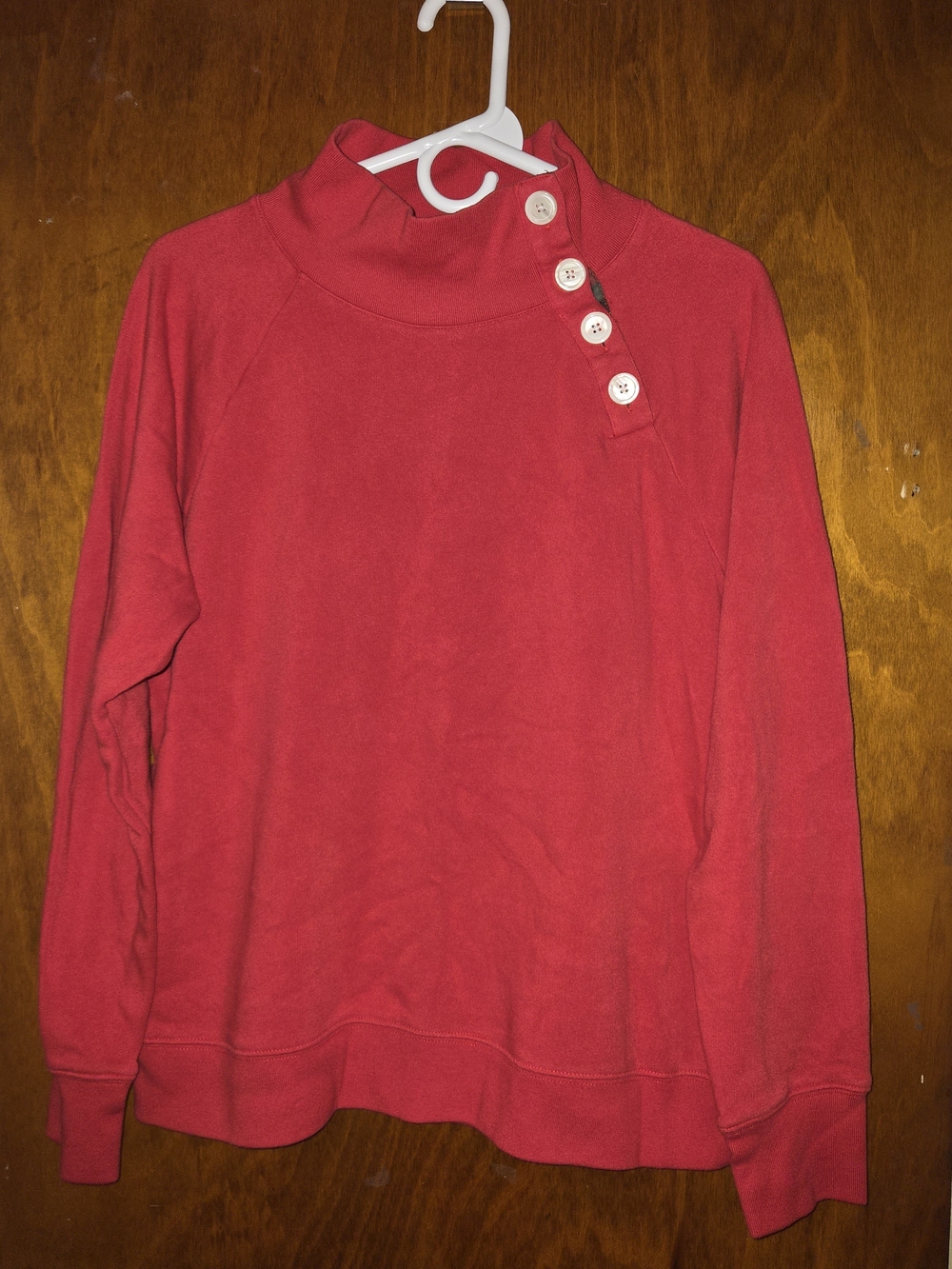 J. Crew Red Button-Shoulder Mock Neck Sweatshirt